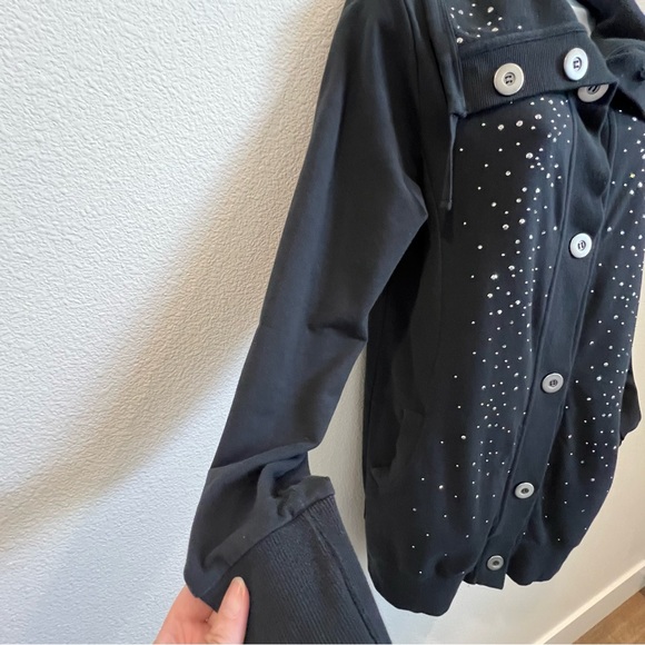 Christine Alexander women black embellish cardigan button front, pockets Sz M - Picture 5 of 13